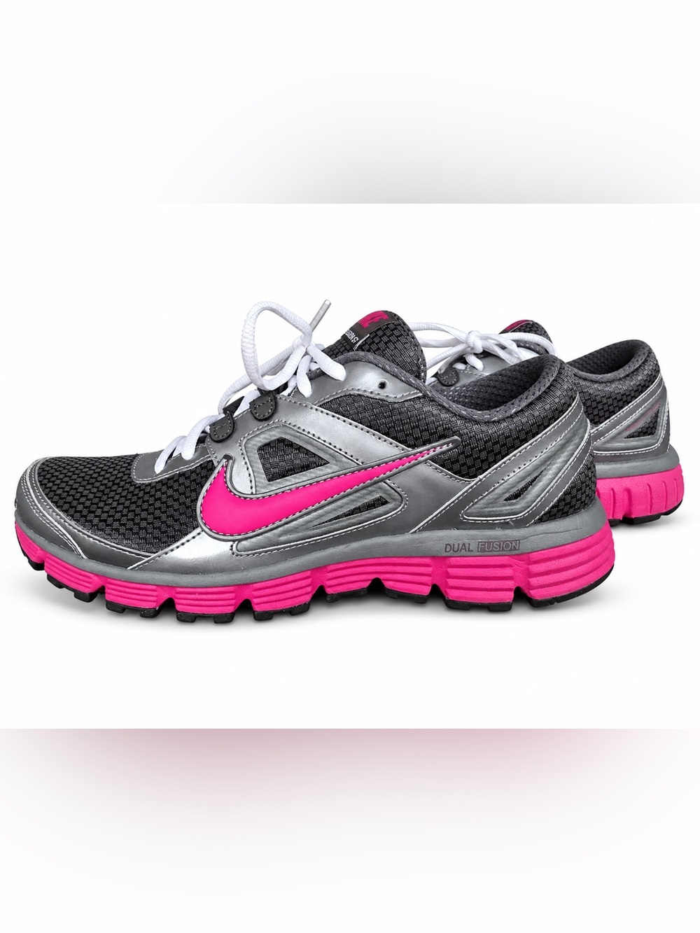 Nike Dual Fusion ST Women’s Low Top Mesh Lace-Up Sneaker Dark Gray/Pink size 9